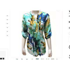 Floral Print Sheer Calvin Klein Blouse Lined Long Sleeve Vaca Job Cruise Pleated